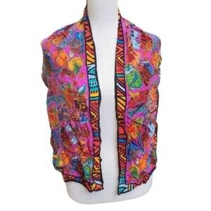 Laurel Burch Scarf Whimsical Cats Colorful Vintage Silk/Georgette Blend